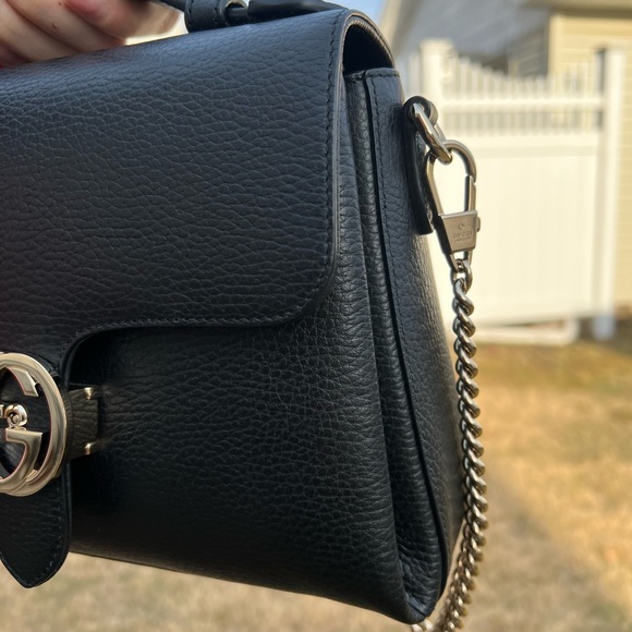 Gucci Dollar Calfskin Interlocking G Top Handle Shoulder Bag Black - Picture 7 of 15